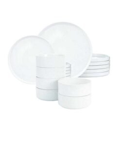 Famiware Nebula 18 Piece Stoneware Dinnerware Set Set for 6, Scratch Resistant, Microwave & Dishwasher Safe, White