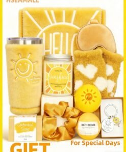 HSEAMALL 10pcs Unique Gift Basket for Women - Birthday Gifts, Get Well Soon Care Package, Cheer Up Sunshine Box with Tumbler, Socks & Candle (Best Friend, Sister, Friendship Gifts) - BRIGHTEN HER DAY