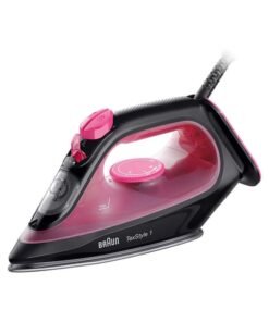 BRAUN Steam Iron, 25 Steam rate/130g Steam Shot per Minute, Super Ceramic Soleplate, Self Clean, Anti Drip, Water Spray, 50% Energy Saving, Auto Off 220 ml 2000 W SI1070PU Pink & Black