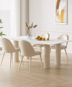 fashionhome Multipurpose Use Modern Sleek Design Dining Table Rectangular Shape Plain Rock Slab Tabletop Kitchen Table Durable Metal Base Indoor Dining Table for Dining Room Living Room 120x60x75 cm