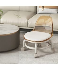 Low Stool For Home, With 360° Roller Short Stool, Featuring A Transparent Backrest And Curved Lumbar Support, Movable Universal Roller Small Seats