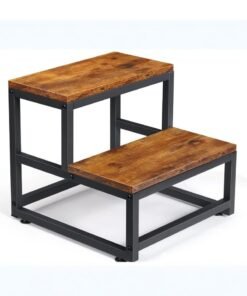 WALALLA 2-Step Wooden Step Stools for Adults Kids, Heavy Duty Bedside Stepping Stool, Bed Steps, Metal Foot Stool, Home Booster Pad, Under Desk Footrest for Home Office