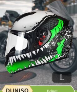 DUNISO Full face motorcycle helmet, lightweight crash resistant motorcycle helmet, all season cool racing helmet, transparent lenses, breathable lining, suitable for both men and women (L)