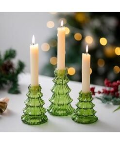 Home Care Christmas Candle Holders, Green Glass – Set of 3