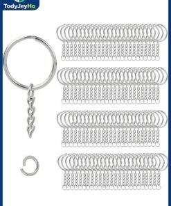 TodyJeyHo 100pcs Metal Split Key Chain Rings with Chain Silver Key Ring and Open Jump Rings Bulk for Crafts DIY (1"/25mm)