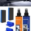 SOLARAE Car Glass Cleaner, 2 Pcs Car Windshield Water Repellent Spray with 2 Towel and 2 Sponge, Glass Coating for Windshield, Car Glass Oil Film Removal Agent, Hydrophobic Coating, Anti Fog Anti Rain Agent