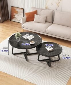 Alternative view of XiuWoo Modern Round Coffee Table, Mid Century Small End Table Set of 2, Wooden Coffee Table for Living Room, Bedroom, Balcony, Courtyard,Black,50+70cm