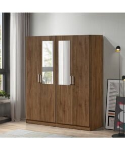 DANUBE HOME Supreme 4-Door Swing Wardrobe with Mirror – Spacious Bedroom Storage Cabinet with Hanging Rod & Shelves – Modern Wardrobe for Bedroom, Living Room, Hallway – Stylish Wooden Wardrobe for Home Organization