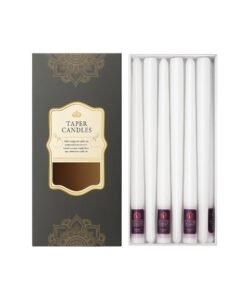 Home Care Taper Candles, Wax – White, Set of 12