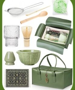 Squarecircle 8-piece Japanese Matcha Set, Ceramic Matcha Bowl+Whisk Holder+Bamboo Whisk+Spoon,for Traditional Tea Ceremony-Coarse Ceramic Perfect Handmade Matcha Kit to Prepare Traditional Matcha Tea, 100% Natural Matcha Gift Kit (green)