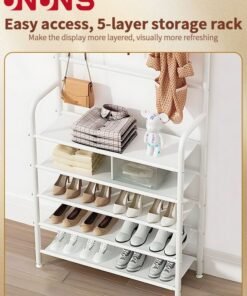 Alternative view of UNUNS 5-Tier Shoe Rack with Coat Rack 8 Hooks Hall Tree Lightweight Metal Shoe Rack Organizer Multifunctional Coat Rack Shoe Shelf for Apartment Bedroom College Dorm and Entryway