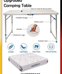 DBLEW Rectangle 120cm Centre Folding Camping Table with Adjustable Height Lightweight Foldable Aluminium Portable Trestle Indoor Outdoor Picnic Barbecue Party Kitchen Home Dining Camping Garden BBQ Tables - Image 3