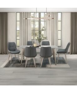 DANUBE HOME Neto 1+6 Ceramic Dining set 7-Piece Comfortable Dining Set Kitchen Dining Table With 6 Dining Chairs Modern Design Furniture For Dining Room - Grey