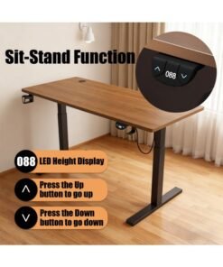 CHIYLE 120×60CM Electric Height Adjustable Standing Desk with Splice Board, Memory Control Home Office Computer Desk, Walnut