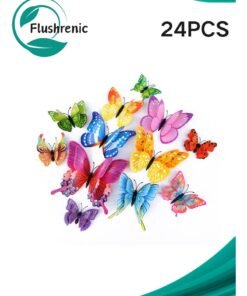 Flushrenic 24 pieces of 3D butterfly wall stickers, 3D butterfly decorative wall stickers, multi-coloured for magnetic party decorations, for birthday decorations, party decorations, cake decorations, removable stickers (coloured)