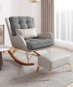 Raffine Set of 2 Modern Upholstered Recliner High Back Ergonomic Comfy Rocking Chair with Footrest Patio Rocking Chair Couch Lounge Single Sofa Chair for Balcony Outdoor Chair with Armrests Contemporary Accent Chair 60x80x70 and 53x40x32 cm (Fully Assembled)