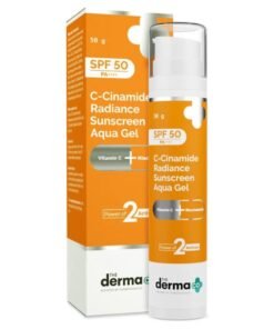 THE derma Co C-Cinamide Sunscreen For All Skin Types Spf 50 Aqua Gel, With Vitamin C And Niacinamide, Pa++++, Lightweight, No White Cast For Sun Protection And Glowing Skin - 50Gm