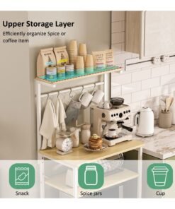 FAMAPY 4 Tier Coffee Bar Station,Corner Coffee Bar Cabinet for Small Spaces,Coffee Stand Station with 5 S-Shaped Hooks,Kitchen Storage Stand with storage layer, Bakers Rack for Kitchen, Entryway, Living Room - Image 2