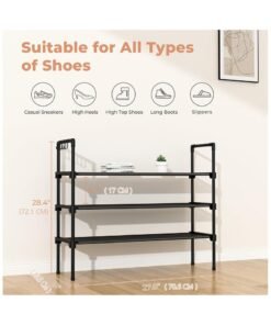 Alternative view of ZIMNEST 3-Tier Shoe Rack Organizer with 5 Hooks — Multipurpose Stackable Shelf with Waterproof Non-Woven Dust Barrier, Easy-Clean, Space-Saving for Entryway, Closet, Garage & Apartment