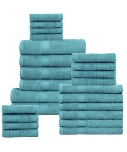HILLFAIR 24 Piece Bath Towels Set for Bathroom- 100% Cotton 24 PC Bulk Pack Hotel Spa Towel Set- 2 XXL Oversized Big Towels, 4 Bath Towels, 6 Hand Towels, 4 Fingertip Towels, 8 Washcloths: Turquoise