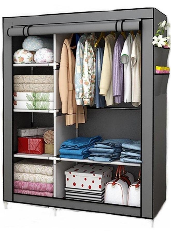 Portable Clothes Storage Organizer Fabric Wardrobe Grey