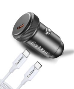 Earldom PD 30W USB-C Fast Car Charger with Type-C to C Cable – Compatible with iPhone 16–11, iPad Pro/Mini 6, Samsung S24/S23, Xiaomi, AirPods 4, Apple Watch S10 – Black