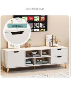 JCB CHIC Modern White TV Stand, Large TV Stand Shelves, Living Room Entertainment Center Wood Media Console Table with Storage and 4 Drawers - Image 3