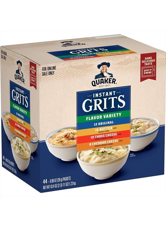 Quaker Instant Grits, 4 Flavor Variety Pack, 0.98oz Packets,44 Count (Pack of 1)