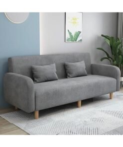 Comfynest Seats 3 Modern Small Solid Wood Frame Foam-Filled Sofa with Square Arm  Flannel Upholstery, Space-Saving, Cushion Back (150 x 65 x 75 cm) (Grey)