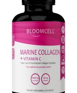 Bloomcell Marine Collagen (Hydrolyzed Collagen Peptides Type I & II) + Vitamin C- 120Tablets