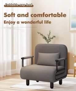 Convertible Sofa Bed, 3-in-1 Folding Sleeper Chair with 5-Position Adjustable Backrest, Wheels, 2 Legs, Recliner Chaise Lounge with Pillow, Armchairs for Nursery Living Room Office (Gray)