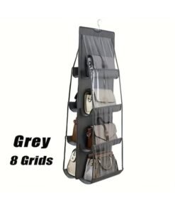 HIAS Space-Saving Handbag Organizer with multiple pocket – 8-Pocket Hanging Purse Holder, Foldable for Storage with Adjustable Hooks – Durable Oxford Cloth & PVC for Closet & Wardrobe – Fits All Handbags, Purses, Wallets (Grey)