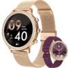 LIGE Newest Fashion Smart Watch for Ladies Bluetooth Call Smart Bracelet Waterproof Smartwatch Mesh Rose Gold & Silicone Wine Red Strap