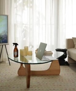 Raffine Mid-Century Abstract Design Modern Coffee Table with Solid Wood Frame Small Triangular Side Table with Clear Glass Top Vintage Center Table for Living Room Patio Balcony 91x65x40 cm - Image 3