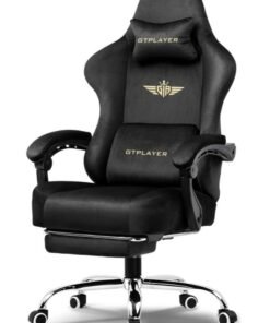 GTPLAYER #1USA Ergonomic Gaming Chair Fabric with Pocket Spring Cushion, Footrest & Armrests – Computer Video Game Desk Chair with Adjustable Lumbar Support & Headrest for Gaming & Office (Black) Black