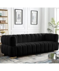 Comfynest Luxurious Three-Seater Velvet Arm Sofa - Modern Couch for Living Rooms, Guest Rooms & Hotels (Black)