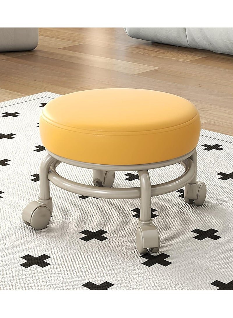 DubaiGallery Rolling Stool with 360° Silent Rubber Wheels and PU Leather Seat for Garage Home Garden Office Shop and Fitness Stable and Comfortable