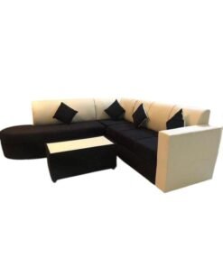 Maharat Al Bahar L Shape Mab Foux Lather Sofa Set 5 Seater with table brown/Beige 250x80x80