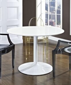 Modway Rostrum Modern 44 Round Top Pedestal Kitchen and Dining Room Table in White