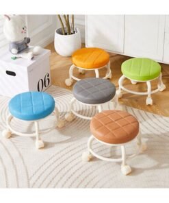 Low Roller Seat Wheel Stool Chair PU Leather Rolling Stool Seats on Wheels for Kids Home Office Fitness Manicure Round Roller Seat Stool Multicolor(1pc)