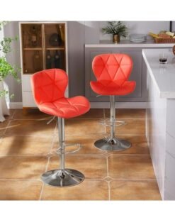 2 PCS Bar Stools Bar Chairs PU Leather Adjustable Swivel Chair with Back and Footrest Coffee Chair for Home Kitchen（Orange）