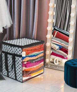 Shaping Fabric Premium Saree Storage Bag with Transparent Window and Polka Dot Design