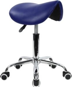 KKTONER Rolling Saddle Stool PU Leather Swivel Adjustable Rolling Stool with Wheels Salon Chair (Blue)