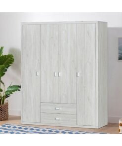 DANUBE HOME V2 Tisley 4 Door Wardrobe Extra Sturdy Closet Clothes Storage Cupboard Modern Design Space Saving Swing Door Cabinet For Bedroom L160Xw55Xh201.5Cm - L.Oak/White Faux Marble