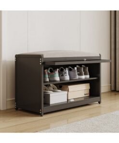 XiuWoo Shoe Rack Bench, Home Doorway Stool Shoe Cabinet, With Soft Upholstered Cushion, Transparent Door,Small Household Can Storage Shoe Shelf
