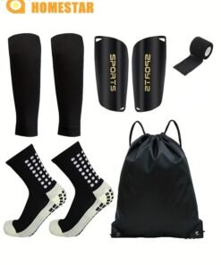 HOMESTAR Lightweight Soccer Equipment Five Piece Set, Skidproof Soccer Socks, Protective Soccer Shin Pads and Sleeves with Optimized Insert Pocket