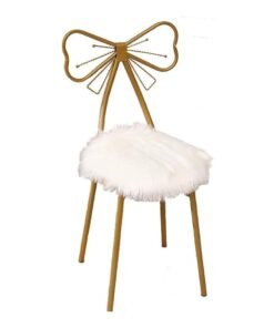FFD Golden Metal Makeup Chair Backrest Dining Chair Creative Girl Bedroom Butterfly Bow Tie Table Stool With Soft White Wool Minimalist Style Exquisite Style Leisure Stool
