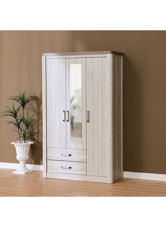 DANUBE HOME Olivos 3 Door Wardrobe W/Mirror Extra Sturdy Closet Clothes Storage Cupboard Modern Design Space Saving Cabinet For Bedroom 124x56x204Cm Ash Grey/Oak