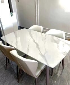 Alternative view of C&C Home Modern Multipurpose Industrial Standard Rectangle Sintered Stone Dining Table and 6 Curved Ergonomic Chair Set for Kitchen Restroom140x80x75 and 43x54x84 cm