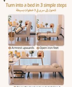 ROCKCAMEL 3 In 1 Folding Sofa Chair With 5-Level Adjustment, Convertible Sofa bed and Leisure Recliner, Skin-Friendly Cat Paw Leather, Suitable For Home And Office, With Pillow, Can Lie Down, Sit Or Sleep, Multifunctional Backrest Sofa Seat 65cm Wide
